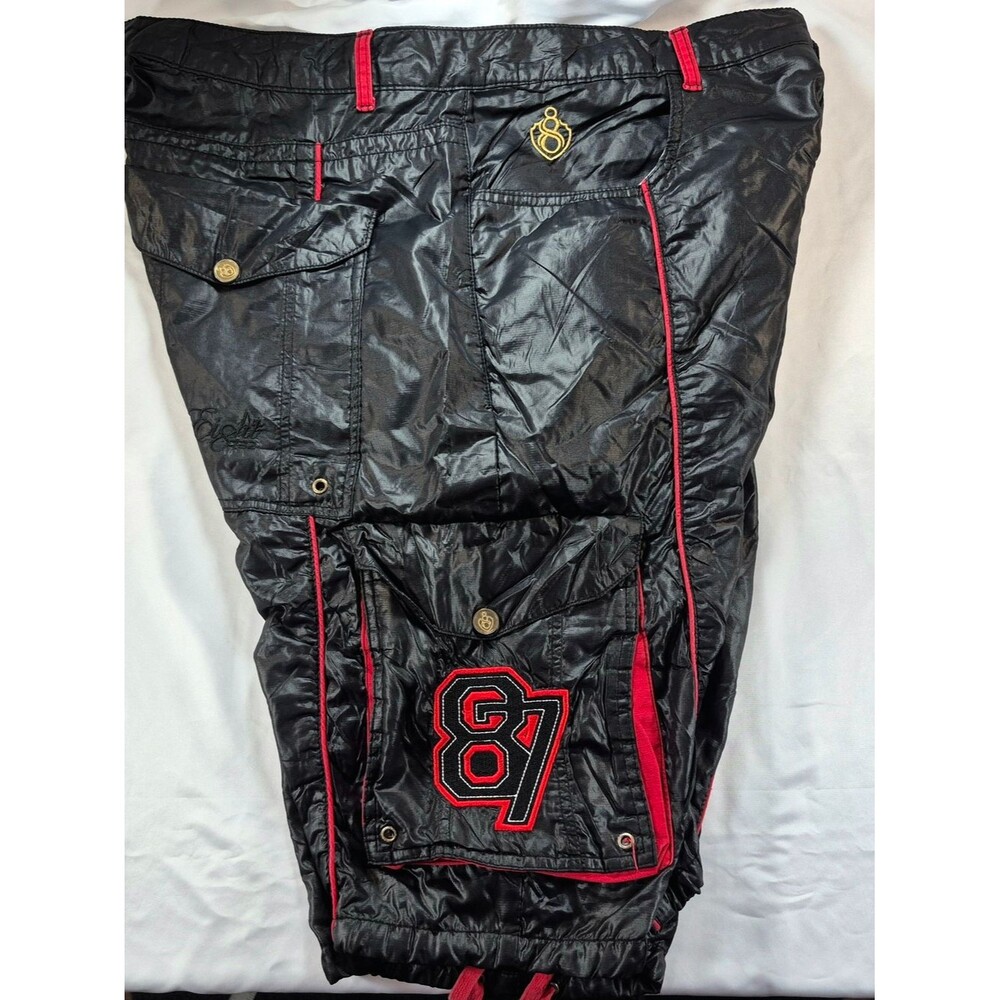NWOT 8732 Young Jeezy Apparel Shiny "Wet Look" Nylon Cargo Track Pants Black/Red